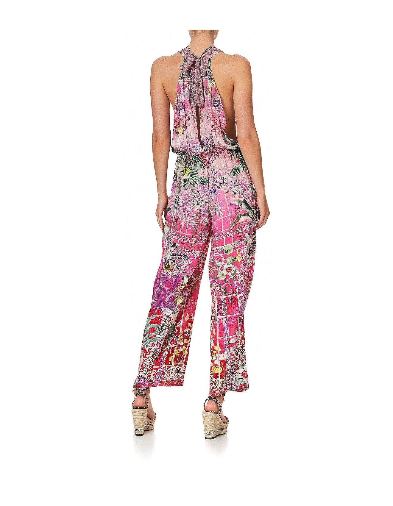 Draped Front Bodice Jumpsuit w/ Neck Tie