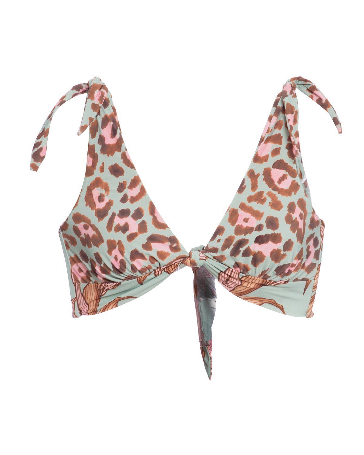 Mixed Print Knotted Bikini Top