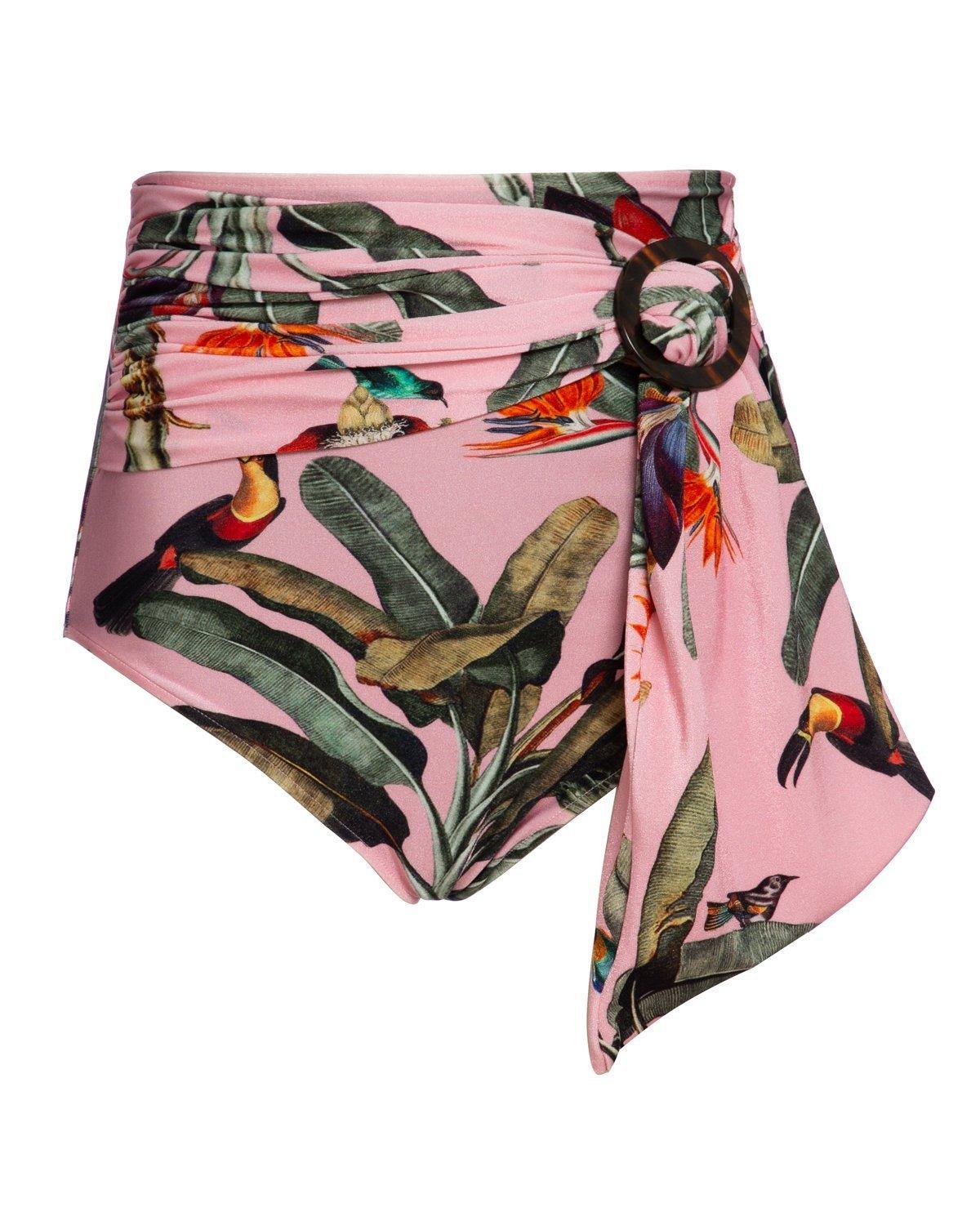 Tropical Print Belted Bikini Bottoms