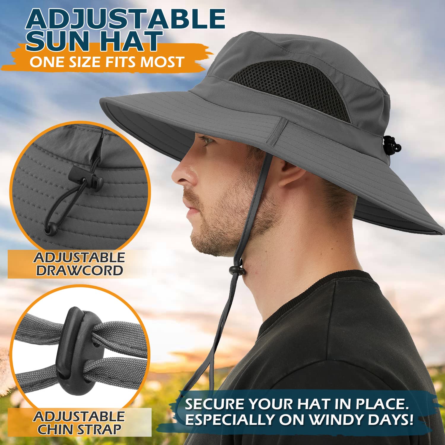 Waterproof Wide Brim Bucket Hat UV Protection