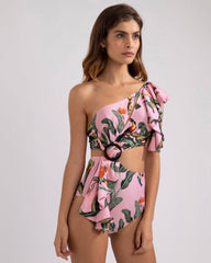 Tropical Print One Shoulder Swimsuit